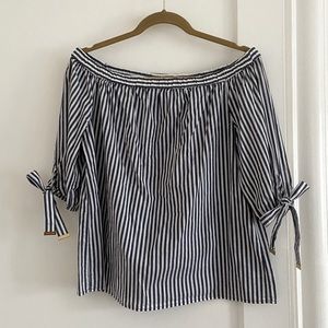 SOLD by Michael Kors Blue & White Stripe Off Shoulder Top Size M